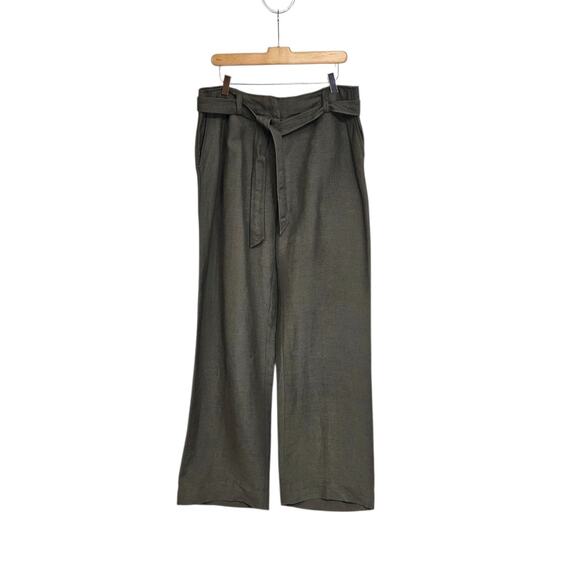 Calvin Klein Olive Green Linen Blend Belted Wide Leg Pants Size 10 NWT - Picture 1 of 9